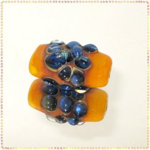 Handcrafted Focal Art Bead in Pumpkin & Blue